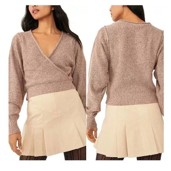 NEW FREE PEOPLE Dusty Rose Pink Going For Gold Wrap Sweater Size S - Picture 1 of 6